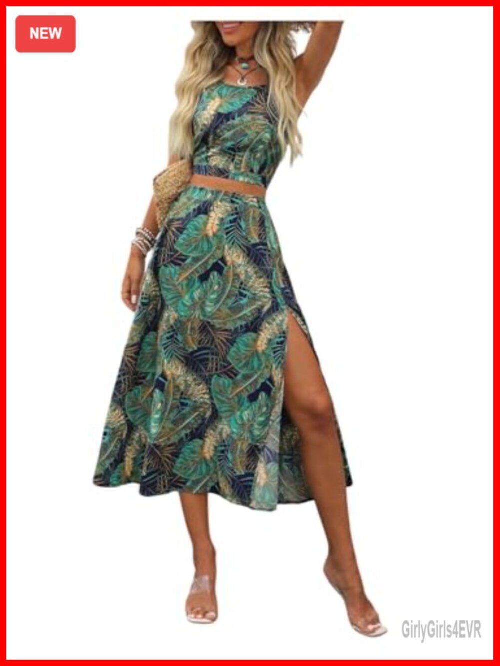Women's 2 Piece Summer Set Halter Top & Split Maxi Skirt